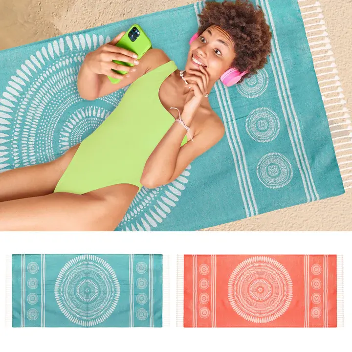 Organix 100% Cotton Turkish Fouta Beach Towel, 6 Pack(3 Pc Each Color),Orange & Aqua Blue