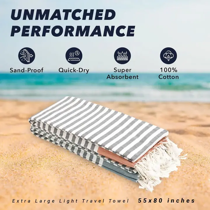 Organix 100% Cotton Turkish Fouta Beach Towel, Pack of 2, (Dark Green & Red)