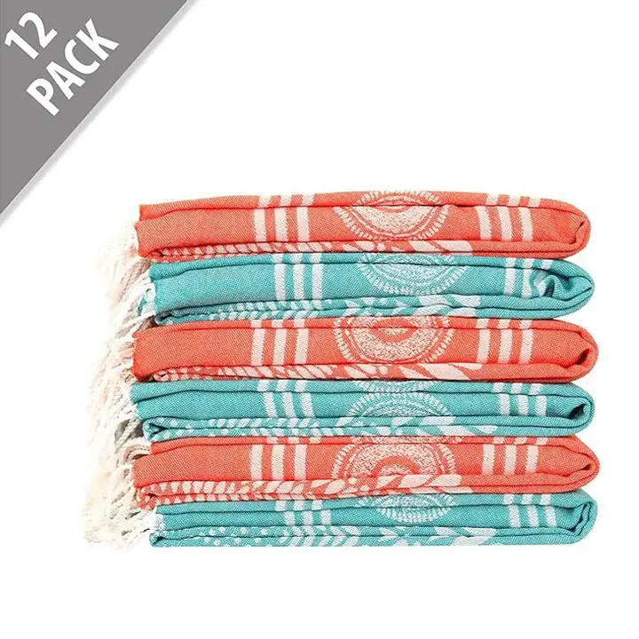 Organix 100% Cotton Turkish Fouta Beach Towel, 6 Pack(3 Pc Each Color),Orange & Aqua Blue