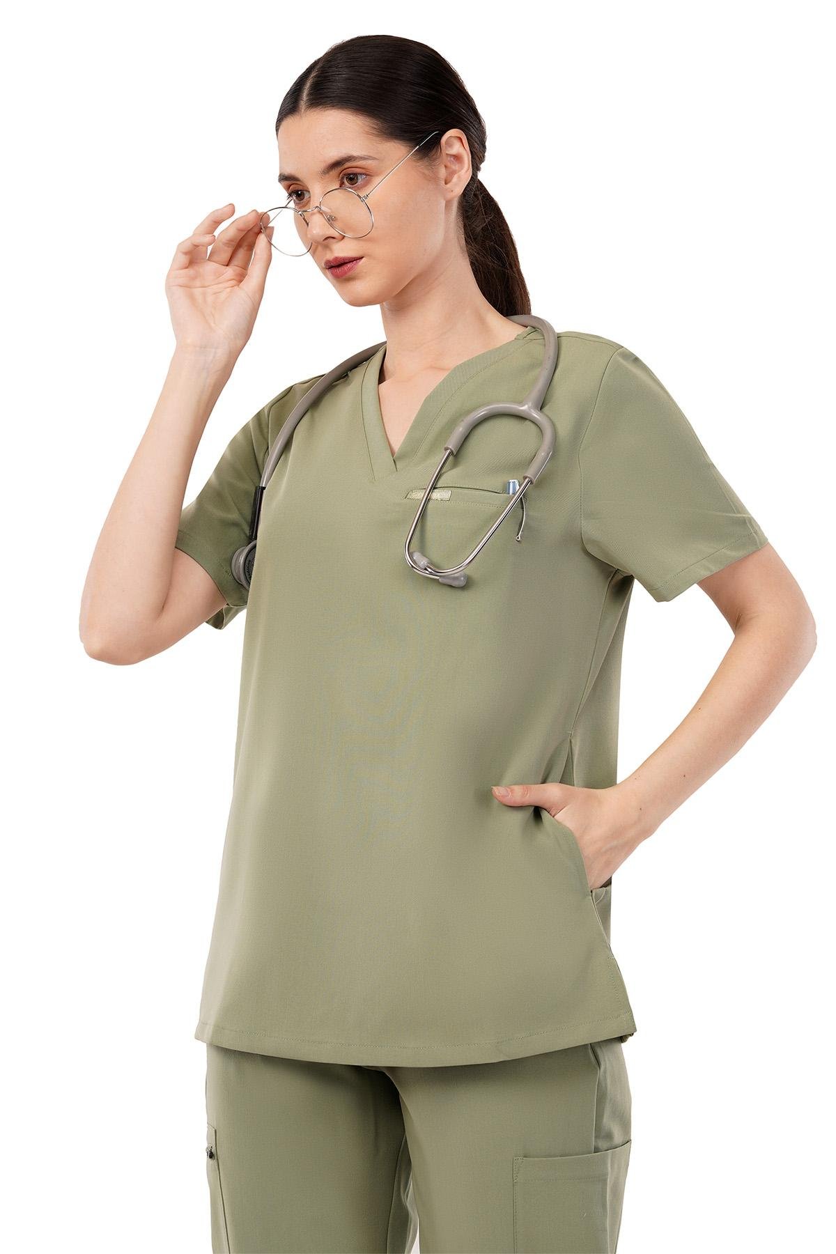 Organix Slimfit Medical Scrubs Top for Women, V-Neck with 4 Pockets