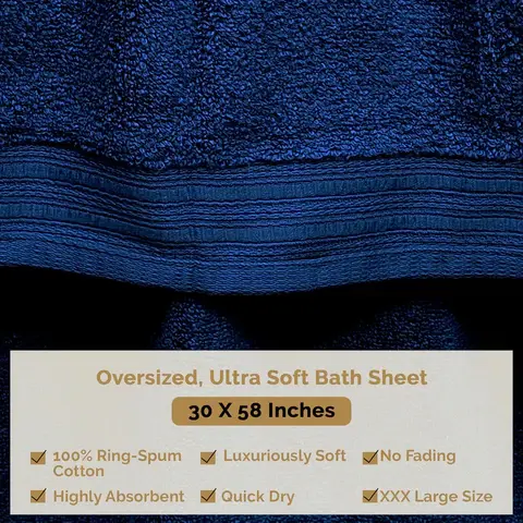 Organix 4 Piece Bath Towel Set, 100% Egyptian Cotton 600 GSM, Luxury Towel Set, 30"x58" (Blue)