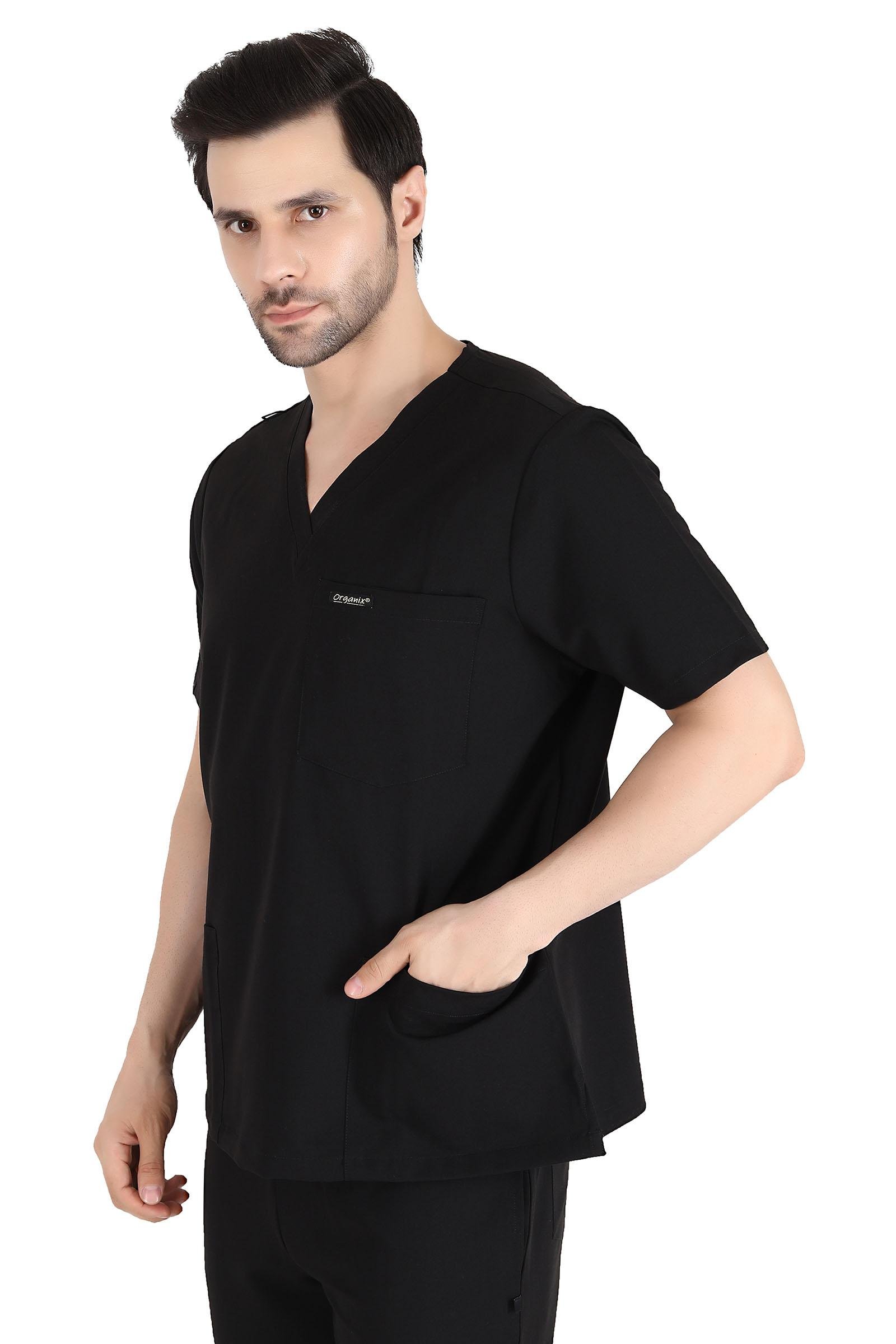 Unisex Set, V- Neck 7 Pocket Top & Cargo with 10 Pockets (Black)