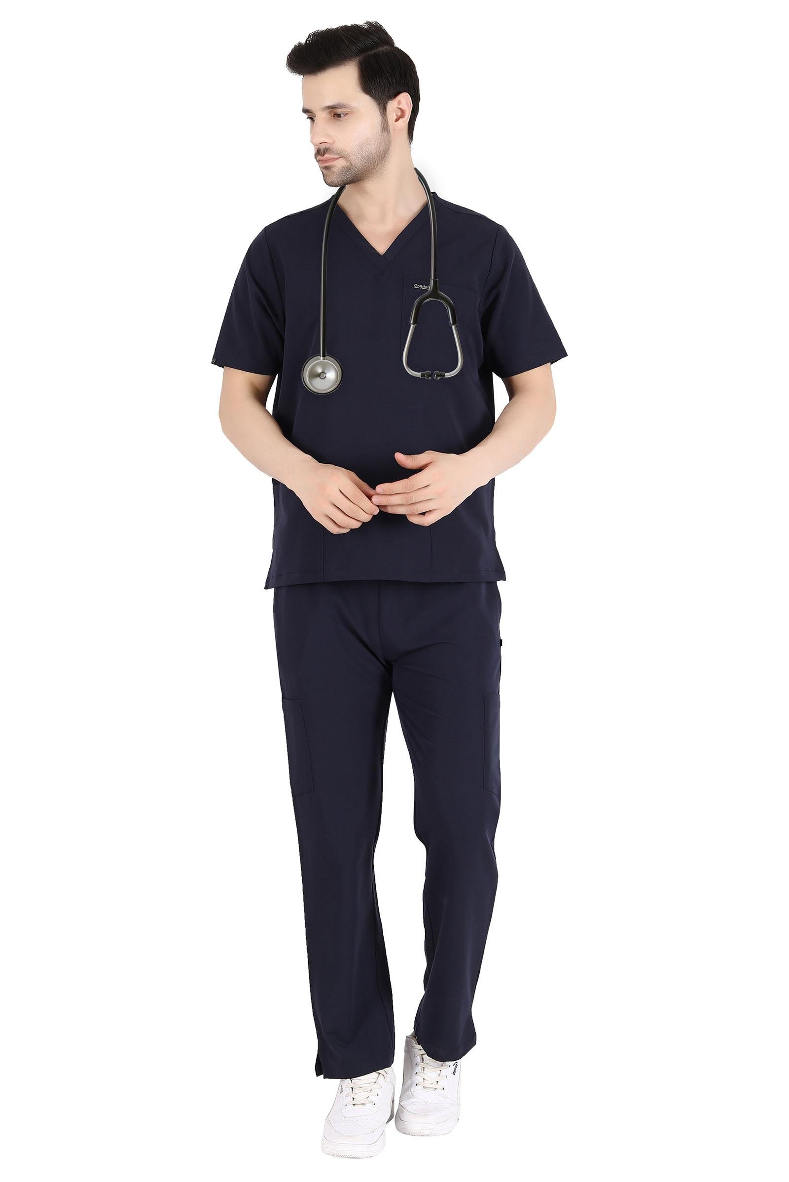 Unisex Set, V- Neck 7 Pocket Top & Cargo with 10 Pockets(Navy Blue)