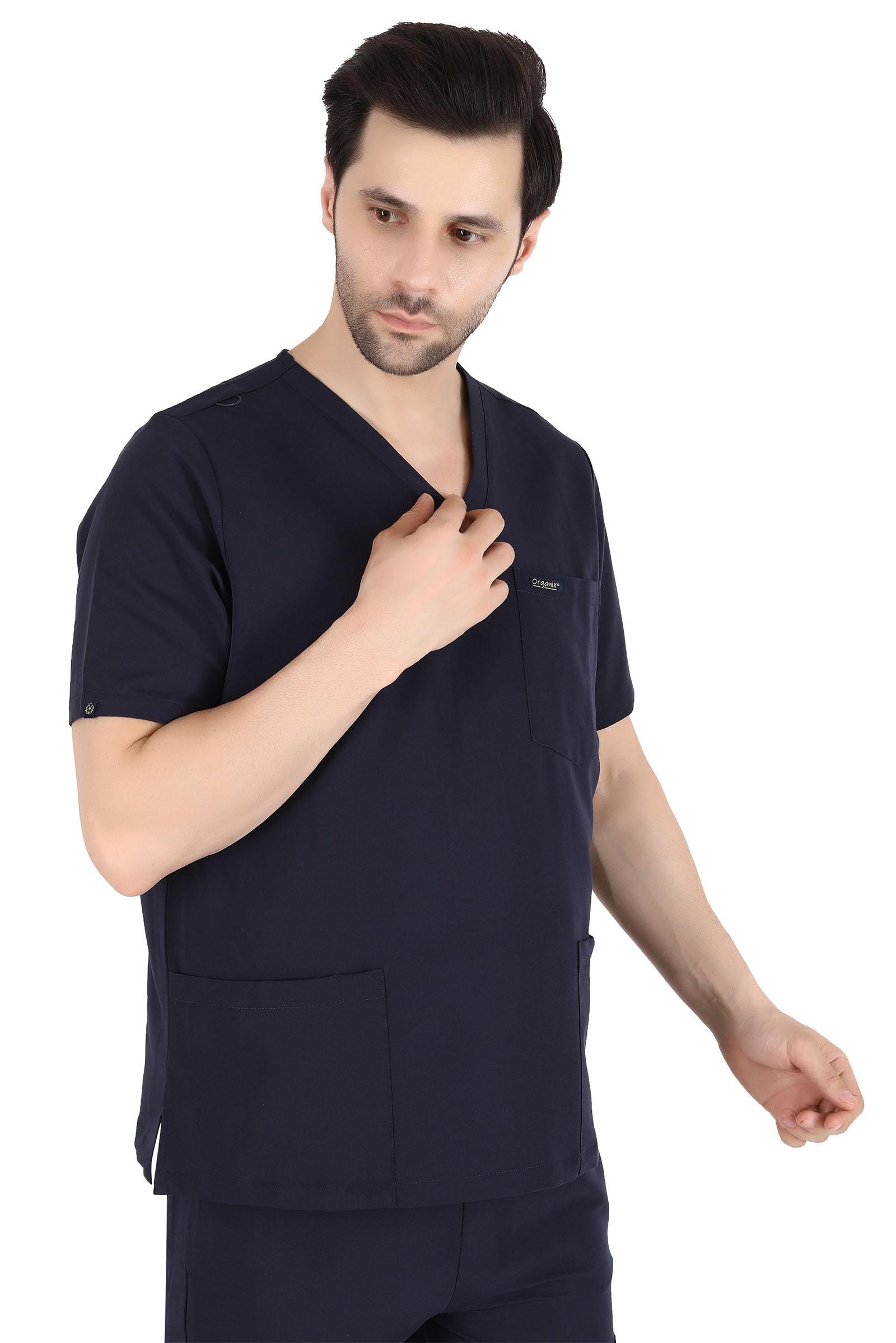 Unisex Set, V- Neck 7 Pocket Top & Cargo with 10 Pockets(Navy Blue)