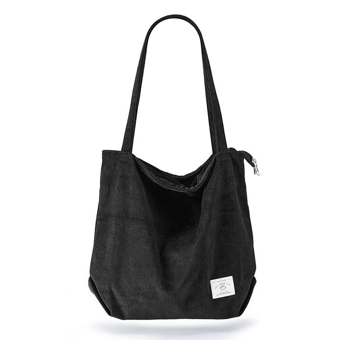 ORGANIX Women Corduroy Tote Bag Zipper Casual Tote's Handbag Big Capacity Shoulder Bag with Pockets-RRBB109