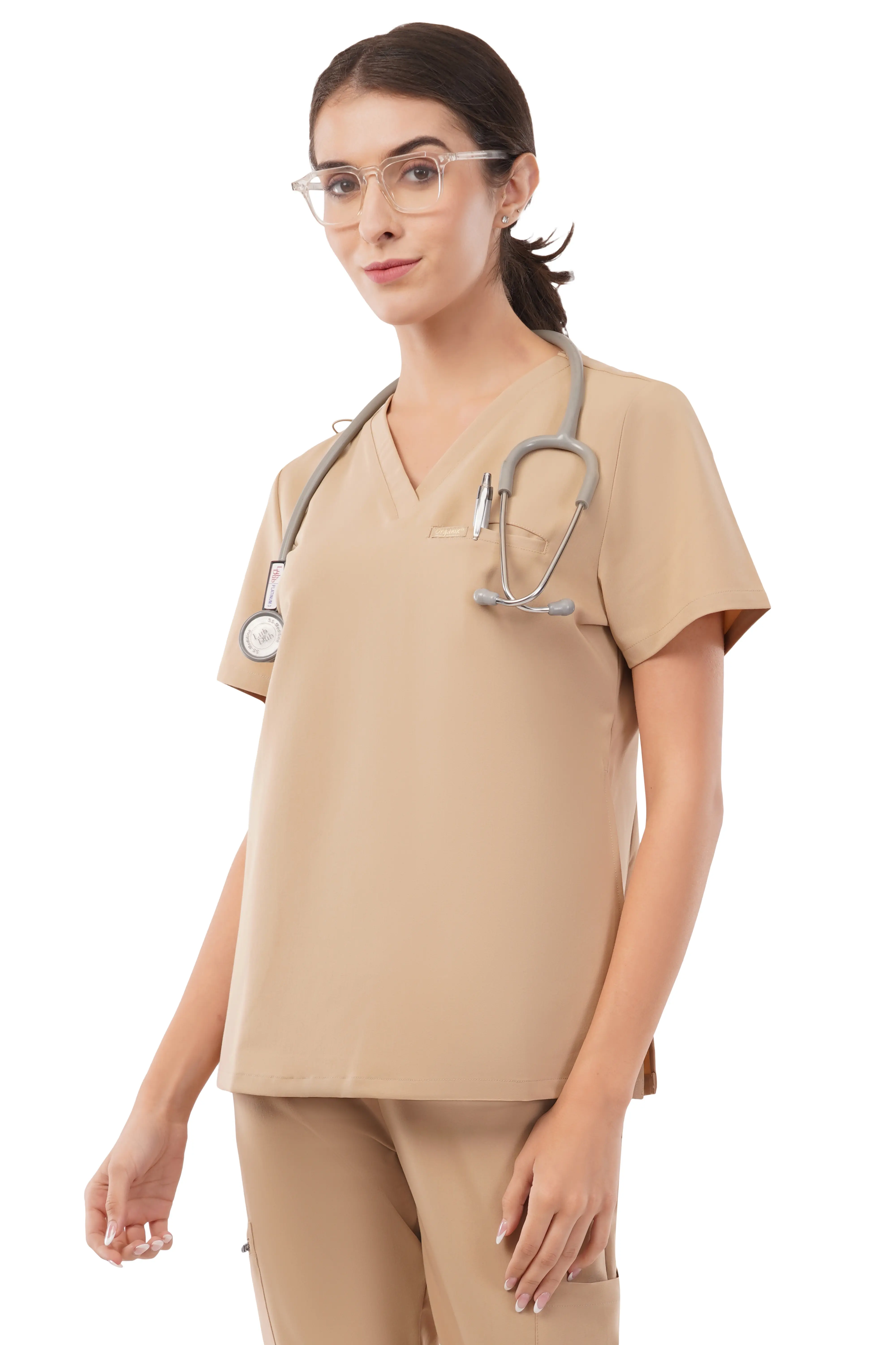 Organix Slimfit Medical Scrubs Top for Women, V-Neck with 4 Pockets